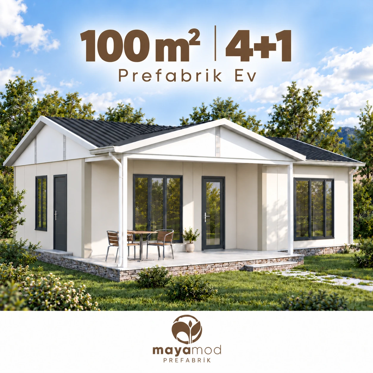 100 m² 4+1 prefabrik evin dijital cephe görseli