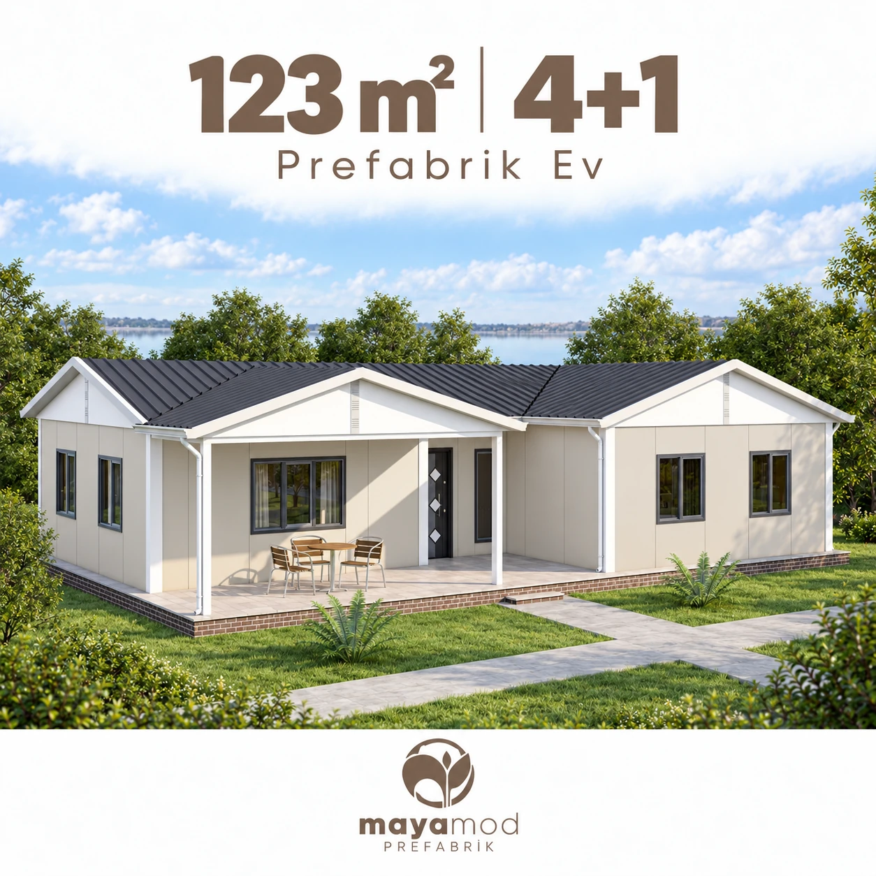 123 m² 4+1 prefabrik evin dijital cephe görseli