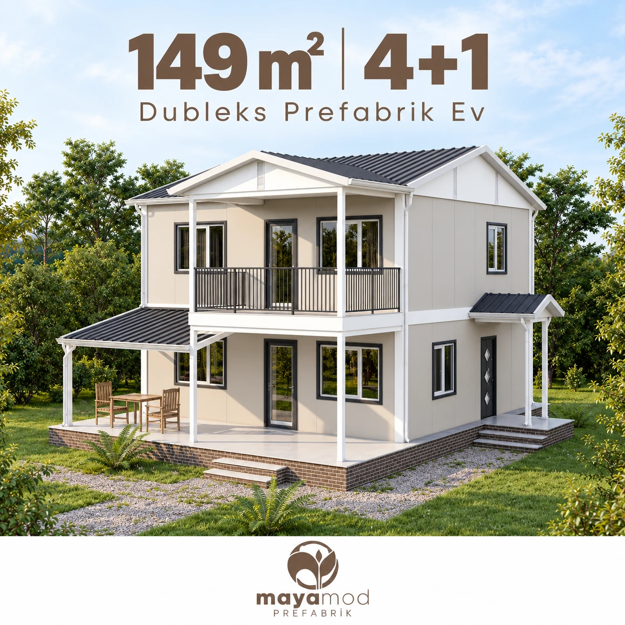 149 m² 4+1 prefabrik evin dijital cephe görseli
