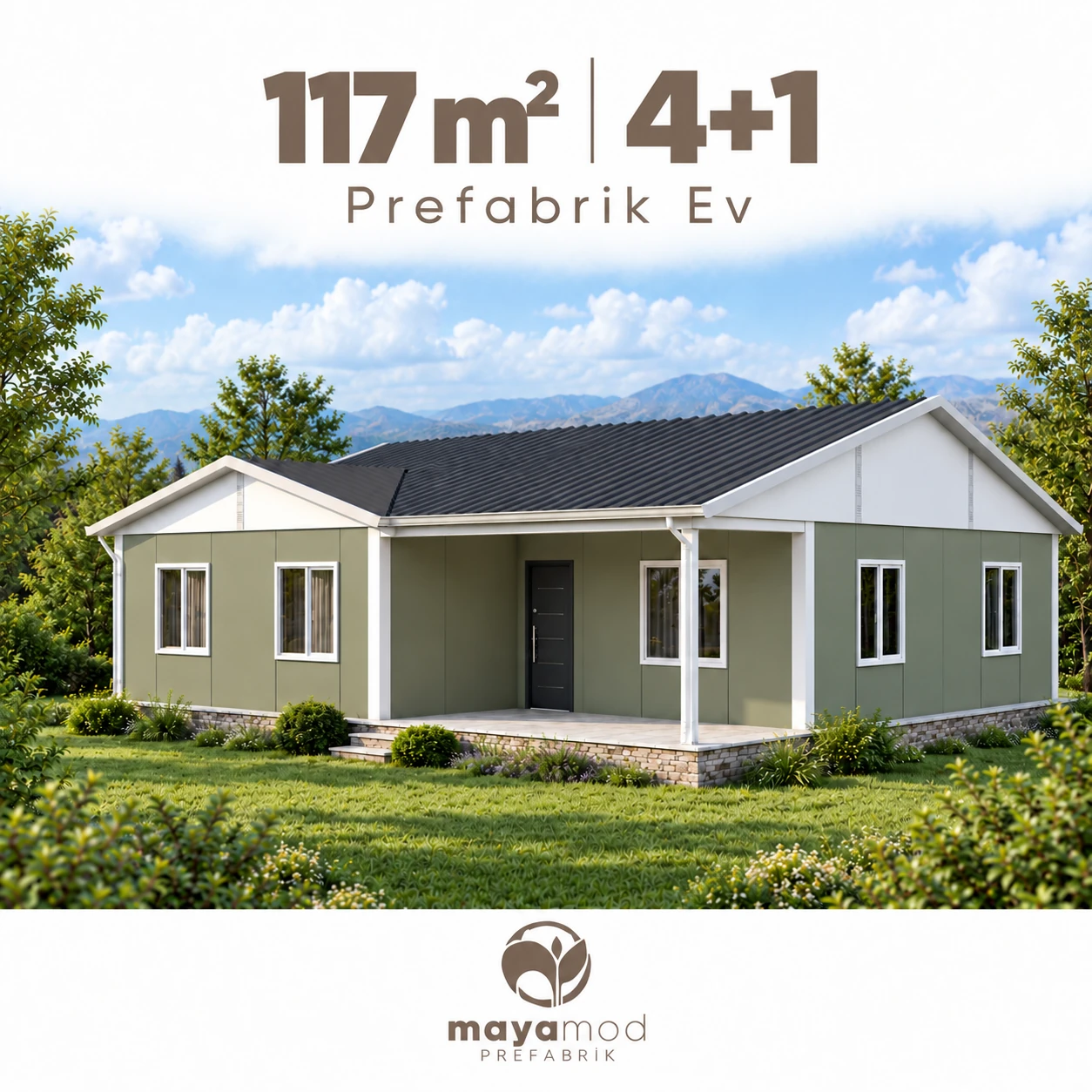 117 m² 4+1 prefabrik evin dijital cephe görseli