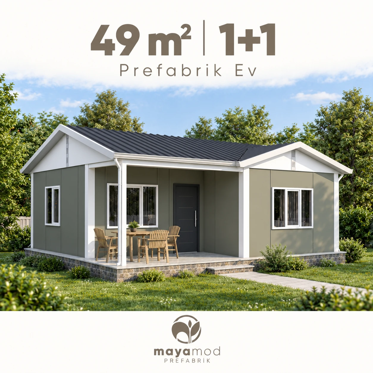 49 m² 1+1 prefabrik evin dijital cephe görseli