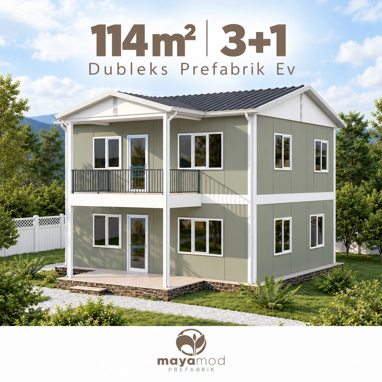 114 m² 3+1 prefabrik evin dijital cephe görseli