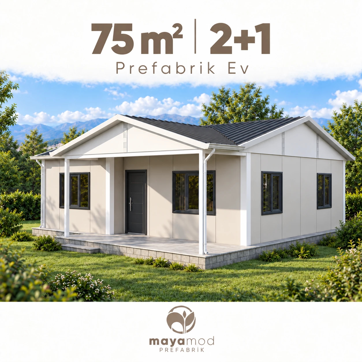 75 m² 2+1 prefabrik evin dijital cephe görseli