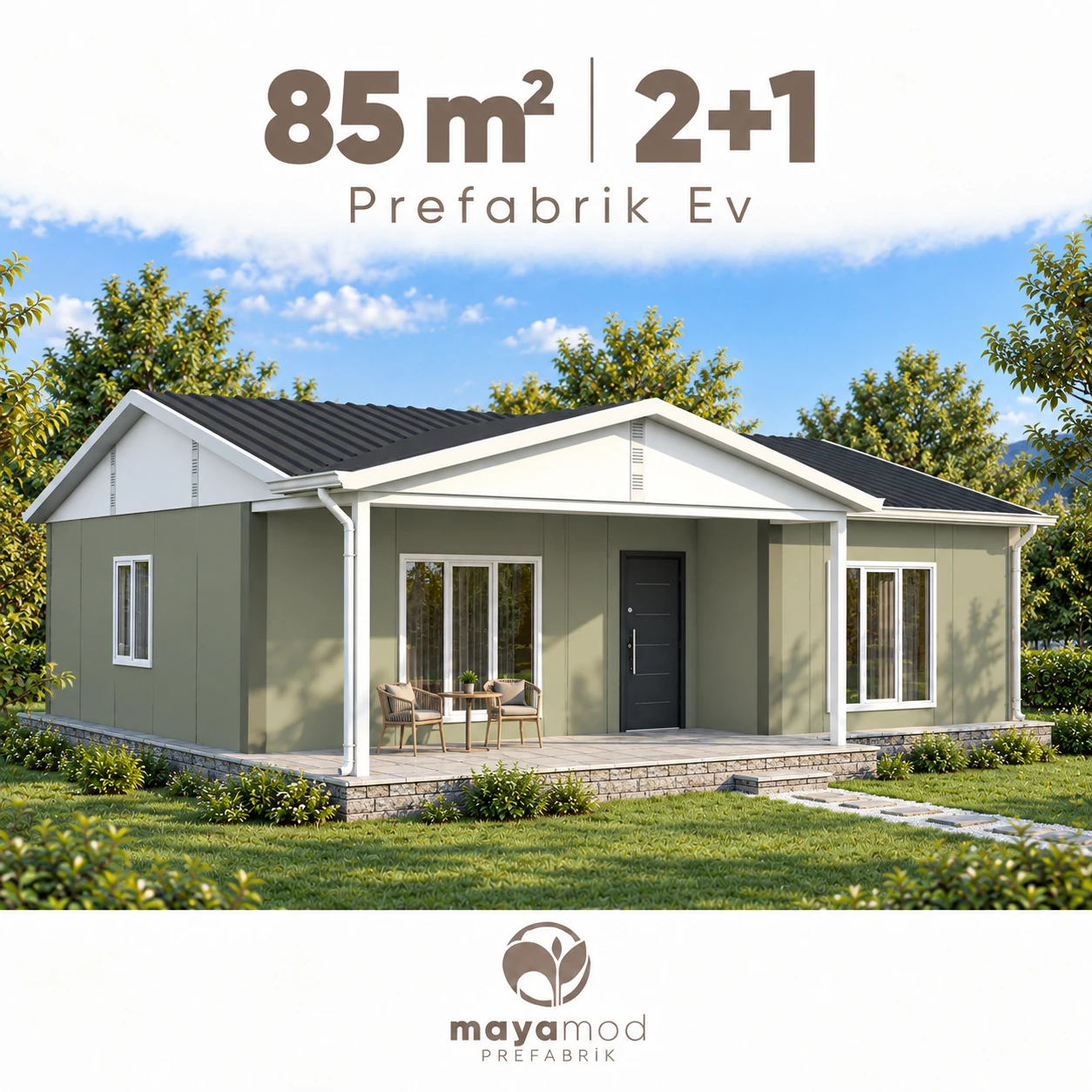 85 m² 2+1 prefabrik evin dijital cephe görseli